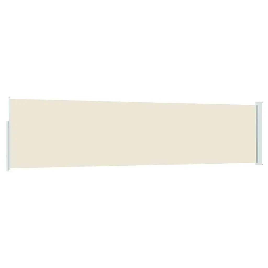 Retractable Awning Cream Polyester 117x514cm Privacy Screen Steel Base Outdoor Shade