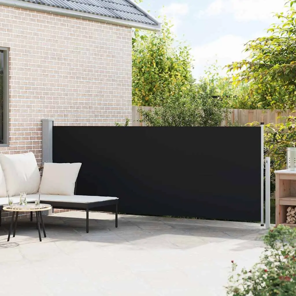 Retractable Side Awning Polyester 140x500 cm Black Steel Outdoor Privacy Screen Shade
