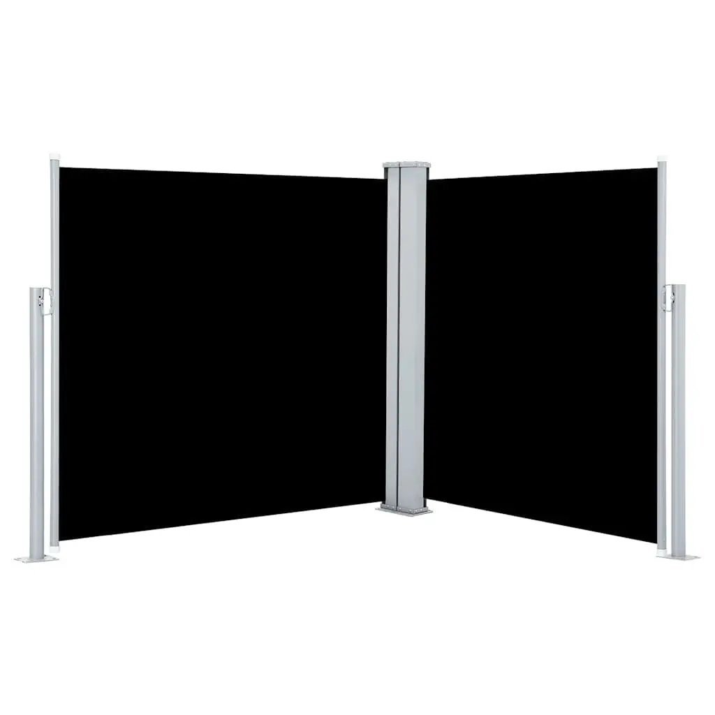 Retractable Side Awning Polyester 100x600cm Black Outdoor Privacy Screen Garden Patio