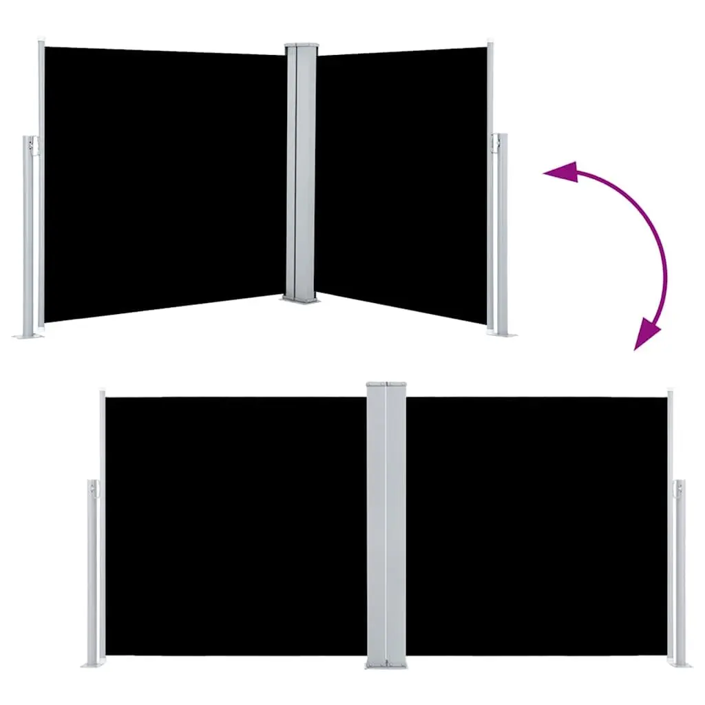 Retractable Side Awning Polyester 100x600cm Black Outdoor Privacy Screen Garden Patio