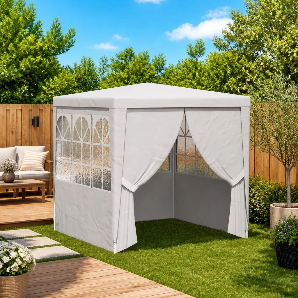 Party Tent Polyethylene 2x2m White Outdoor Canopy Gazebo with Side Walls Door Windows