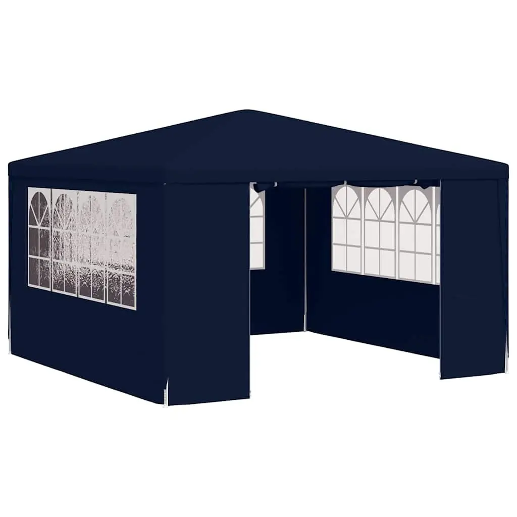 Party Tent Outdoor Blue 4x4m with Zippered Door and Decorative Windows Side Walls Polyethylene Fabric Steel Frame