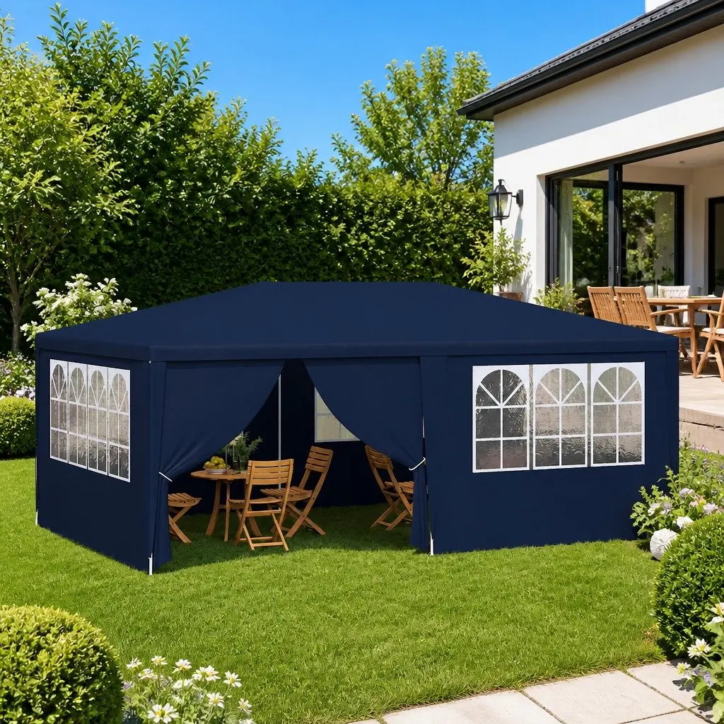 Party Tent Polyethylene 4x6m Blue with Side Walls and Panels