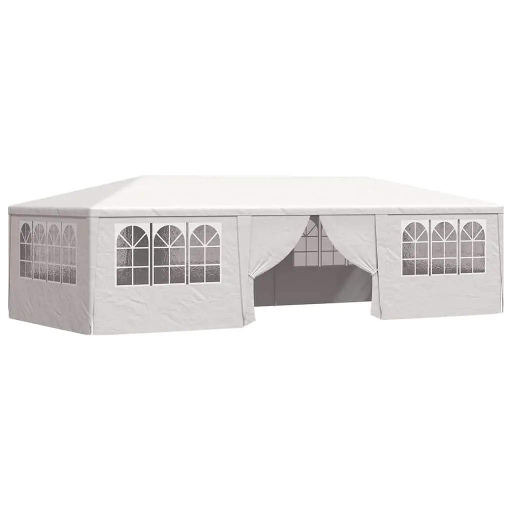 Party Tent Polyethylene 4x9m White with Side Walls Windows Door