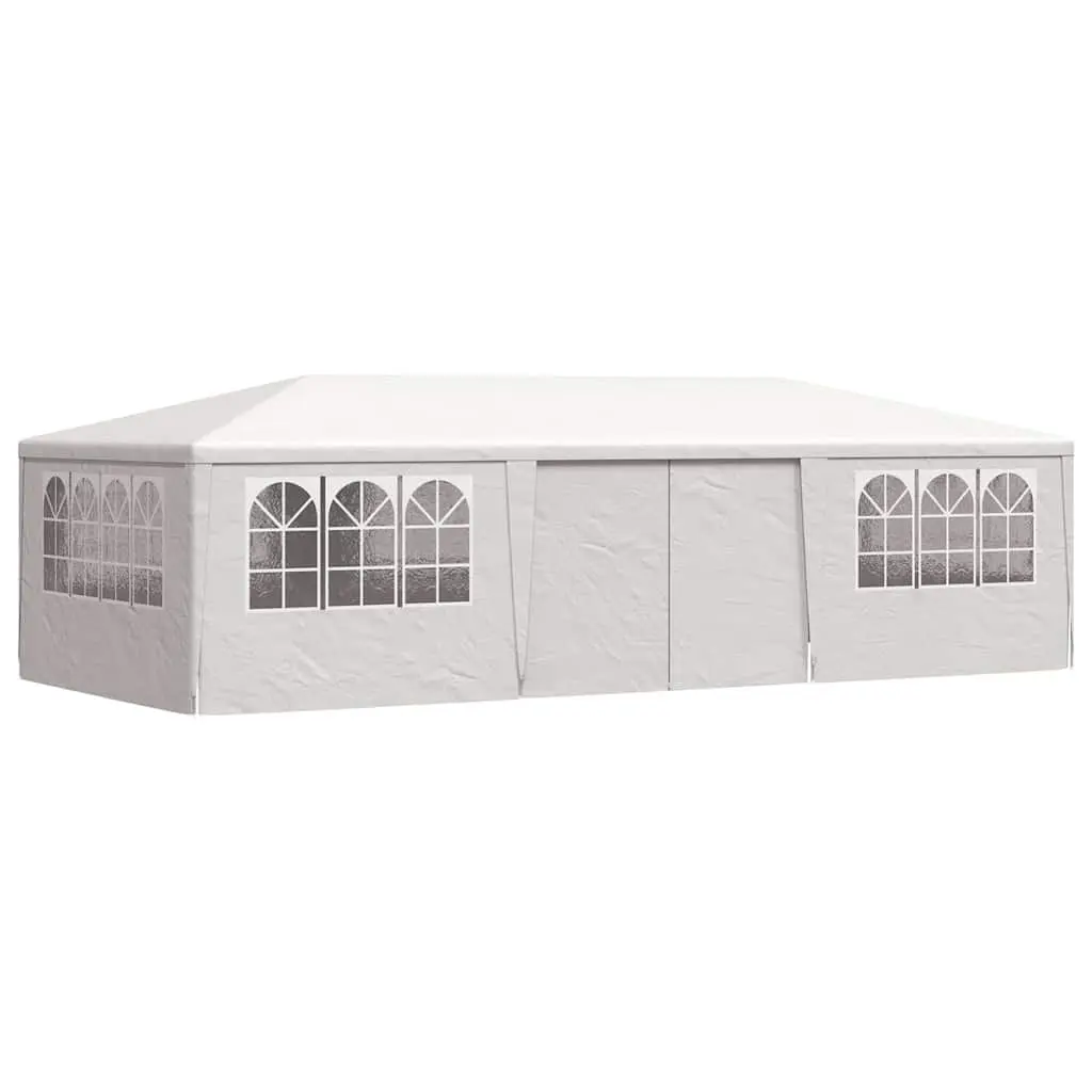 Party Tent Polyethylene 4x9m White with Side Walls Windows Door