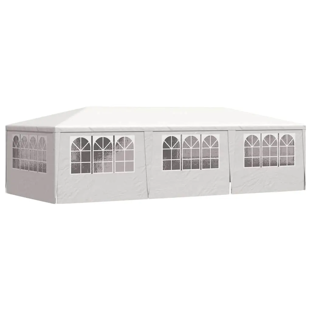 Party Tent Polyethylene 4x9m White with Side Walls Windows Door