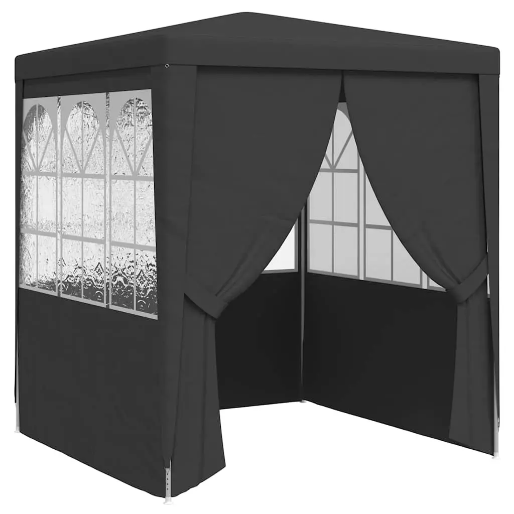 Outdoor Gazebo Canopy Party Tent Anthracite 2x2m with Side Walls Windows and Zippered Door Polyethylene and Steel Construction