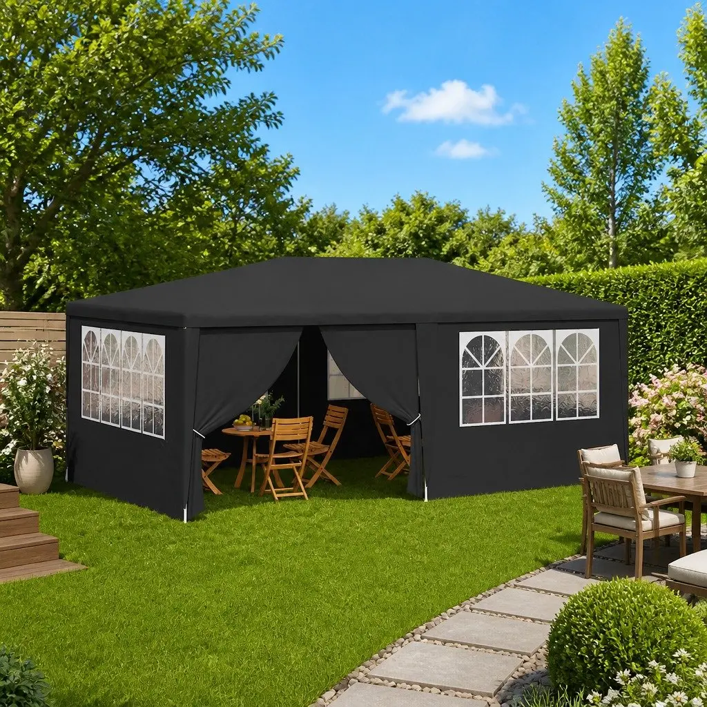 Party Tent Polyethylene 4x6 m Anthracite with Side Walls Windows Door