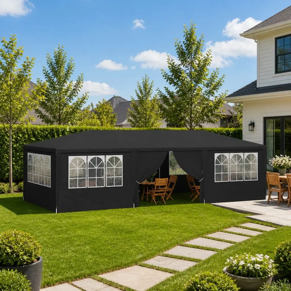 Party Tent Polyethylene 4x9 m Anthracite Outdoor Canopy Gazebo with Side Walls Panels Door
