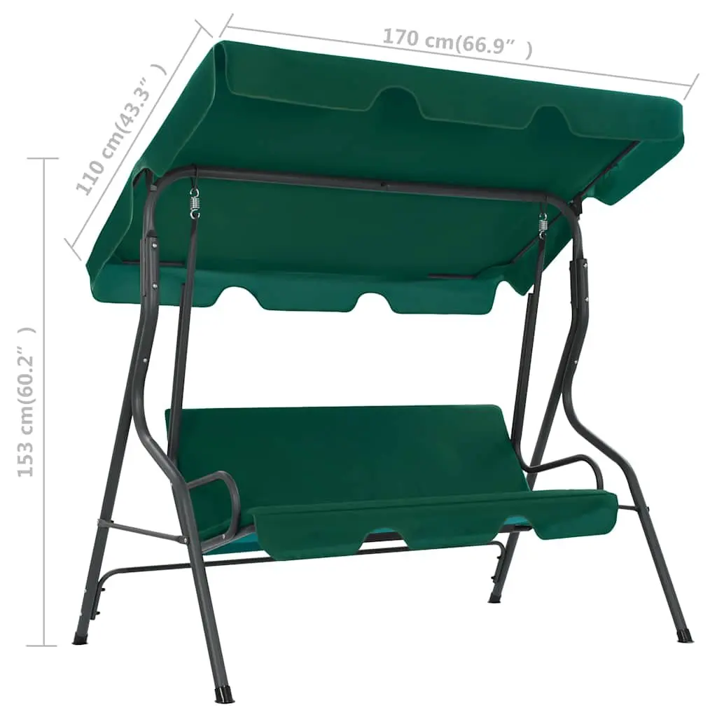 Outdoor Swing Bench with Canopy Green Powder-Coated Steel Frame Water-Resistant Polyester Fabric 170x110x153cm