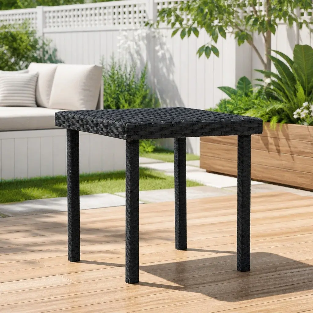 Outdoor Table Black Rattan 40x40x40cm Water Resistant Garden Furniture