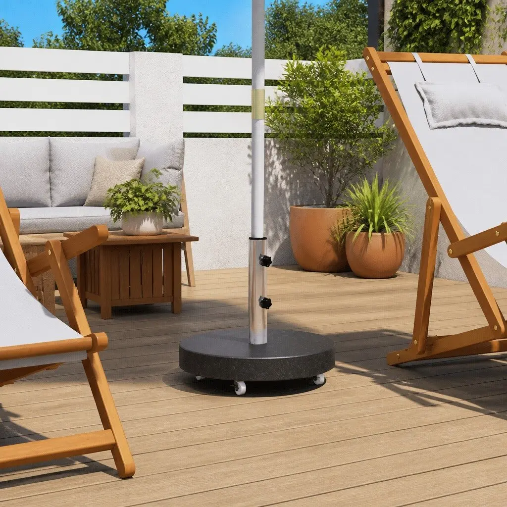 Round Granite Parasol Base 30kg Outdoor Umbrella Stand Heavy Duty Stable Black