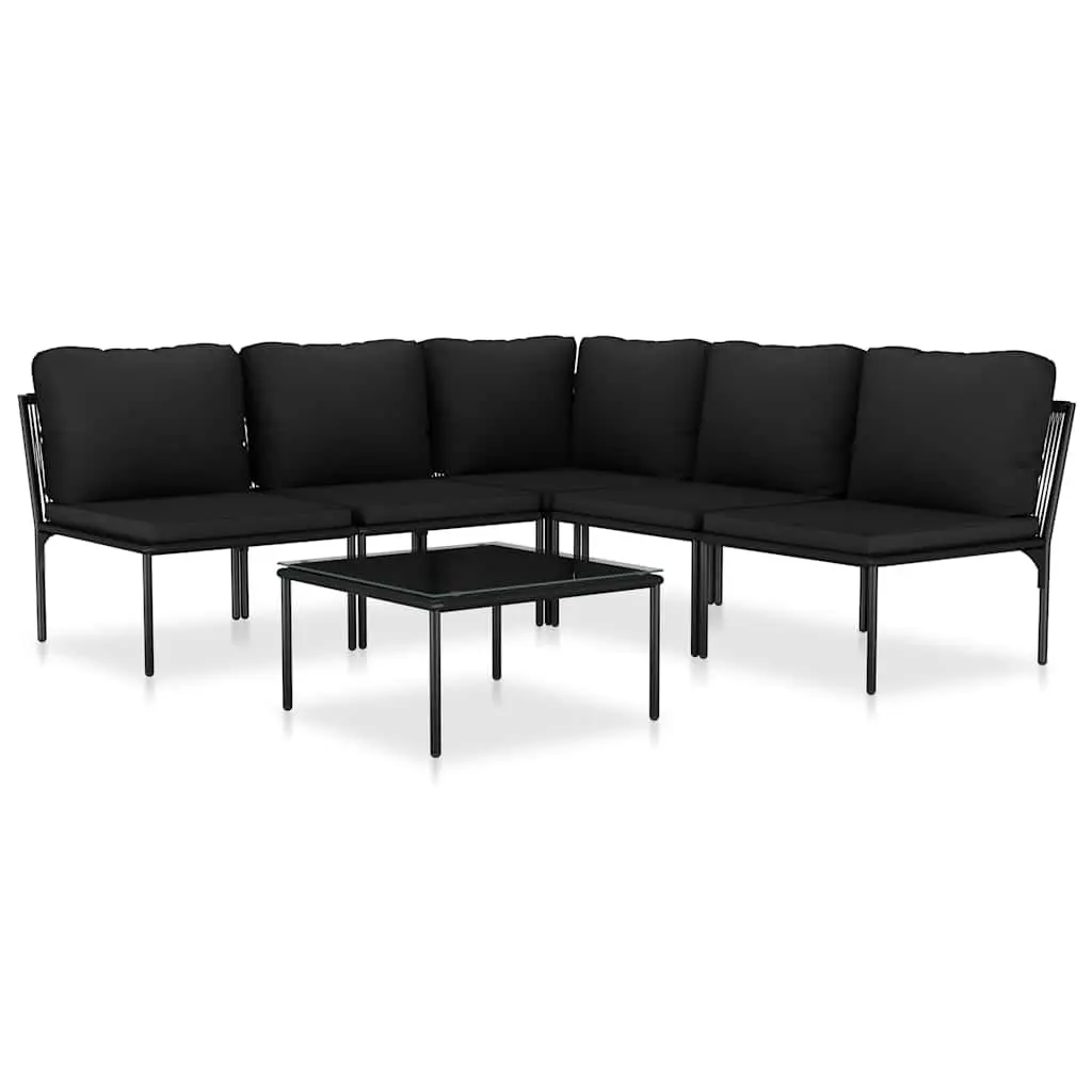 Garden Lounge Set Modular Steel Frame PVC Wire 6 Piece Black