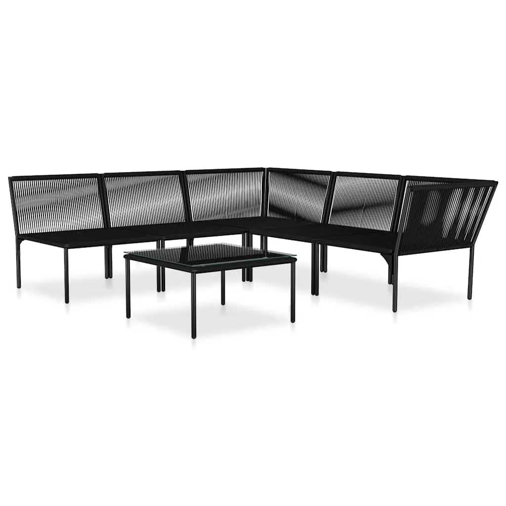 Garden Lounge Set Outdoor Sectional Sofa Black PVC Cushions 6 Piece
