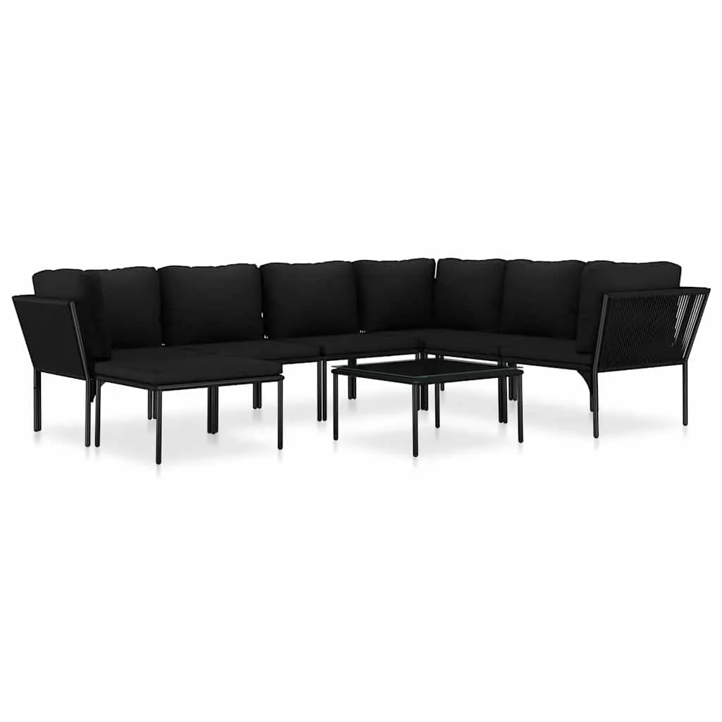 8 Piece Modular Outdoor Lounge Set Black Powder Coated Steel Frame Weather Resistant PVC Wire Cushions Garden Patio Furniture