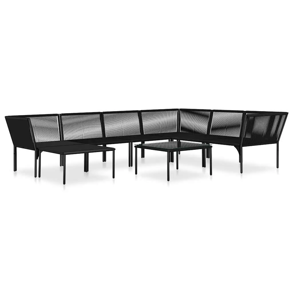 8 Piece Modular Outdoor Lounge Set Black Powder Coated Steel Frame Weather Resistant PVC Wire Cushions Garden Patio Furniture