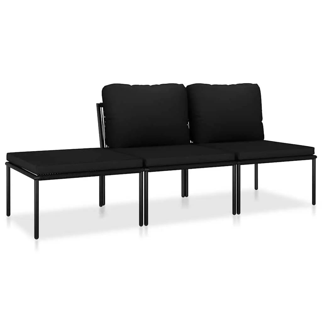 3 Piece Garden Lounge Set Outdoor Patio Furniture with Cushions Black PVC Wire