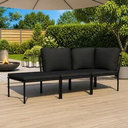 3 Piece Garden Lounge Set Outdoor Patio Furniture Black PVC Cushions Modular