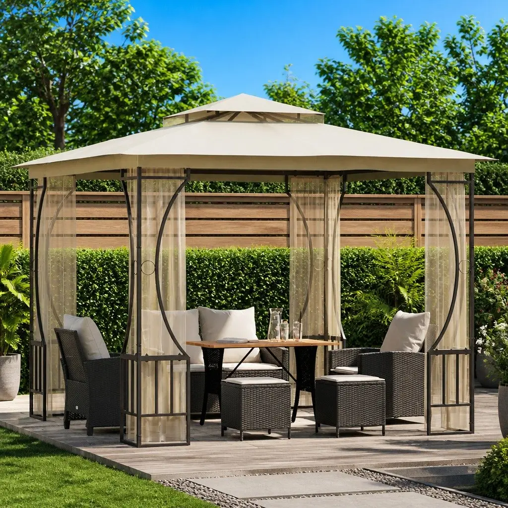 Outdoor Gazebo with Mosquito Nets 300x300x265 cm Cream Garden Party Canopy