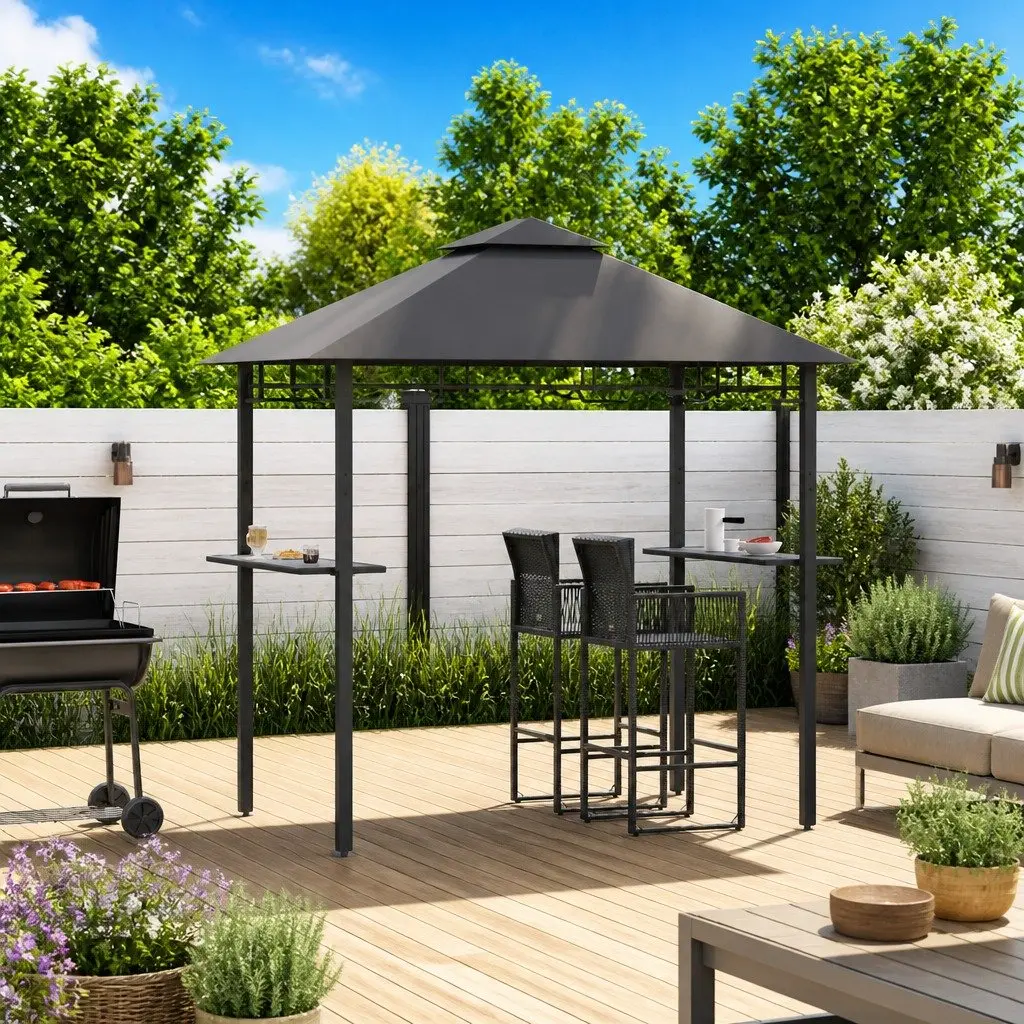Outdoor Canopy BBQ Gazebo Steel Frame Weather Resistant Anthracite 240x150x255cm