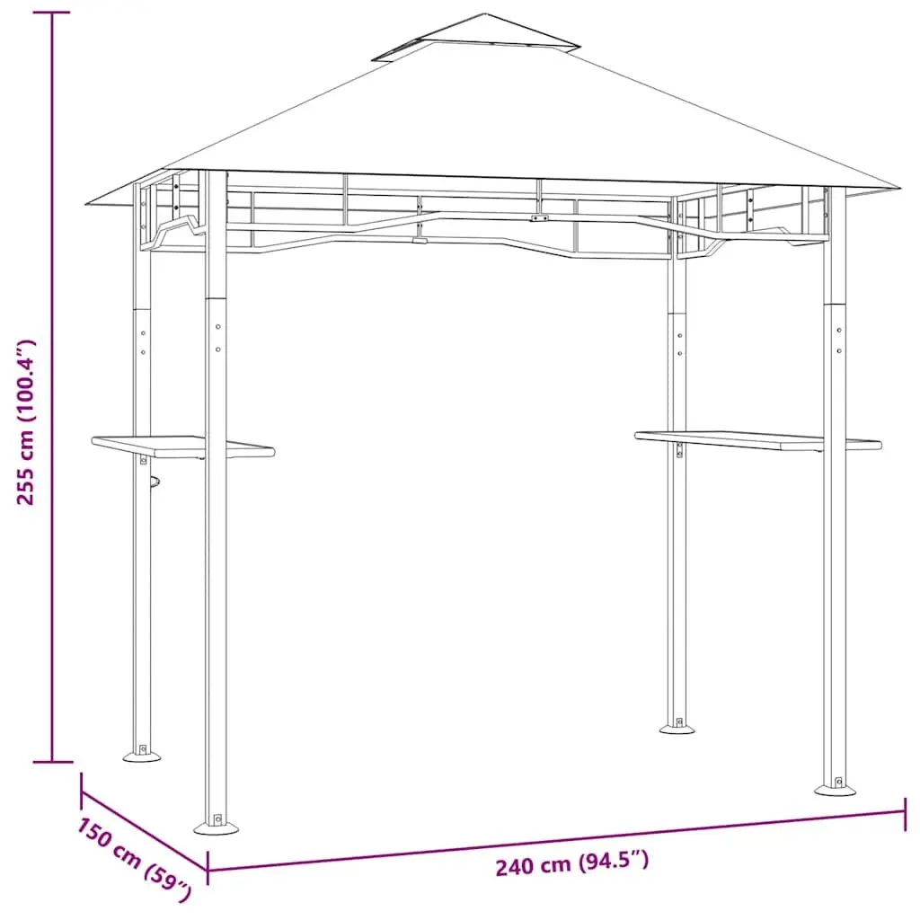 Outdoor Canopy BBQ Gazebo Steel Frame Weather Resistant Anthracite 240x150x255cm