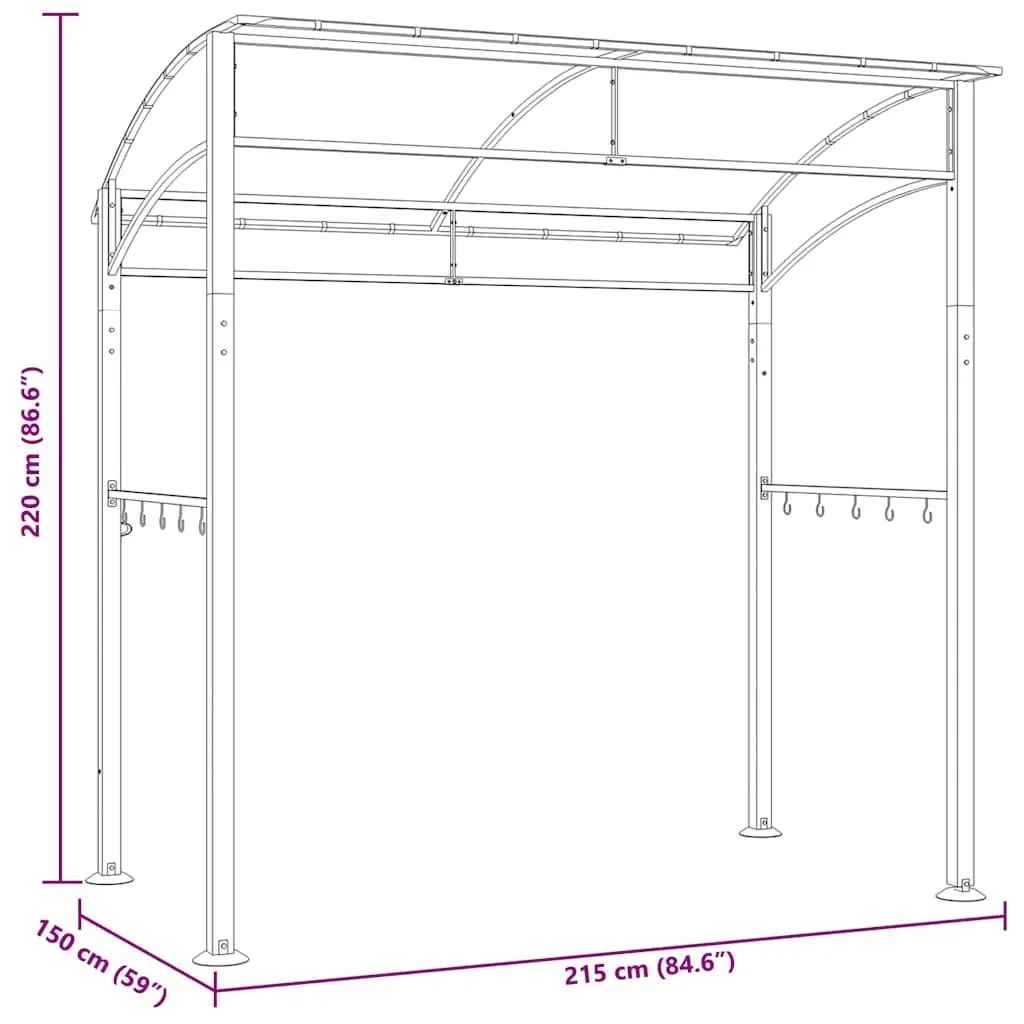 BBQ Gazebo 215x150x220 cm Anthracite Steel Frame Weather Resistant Outdoor
