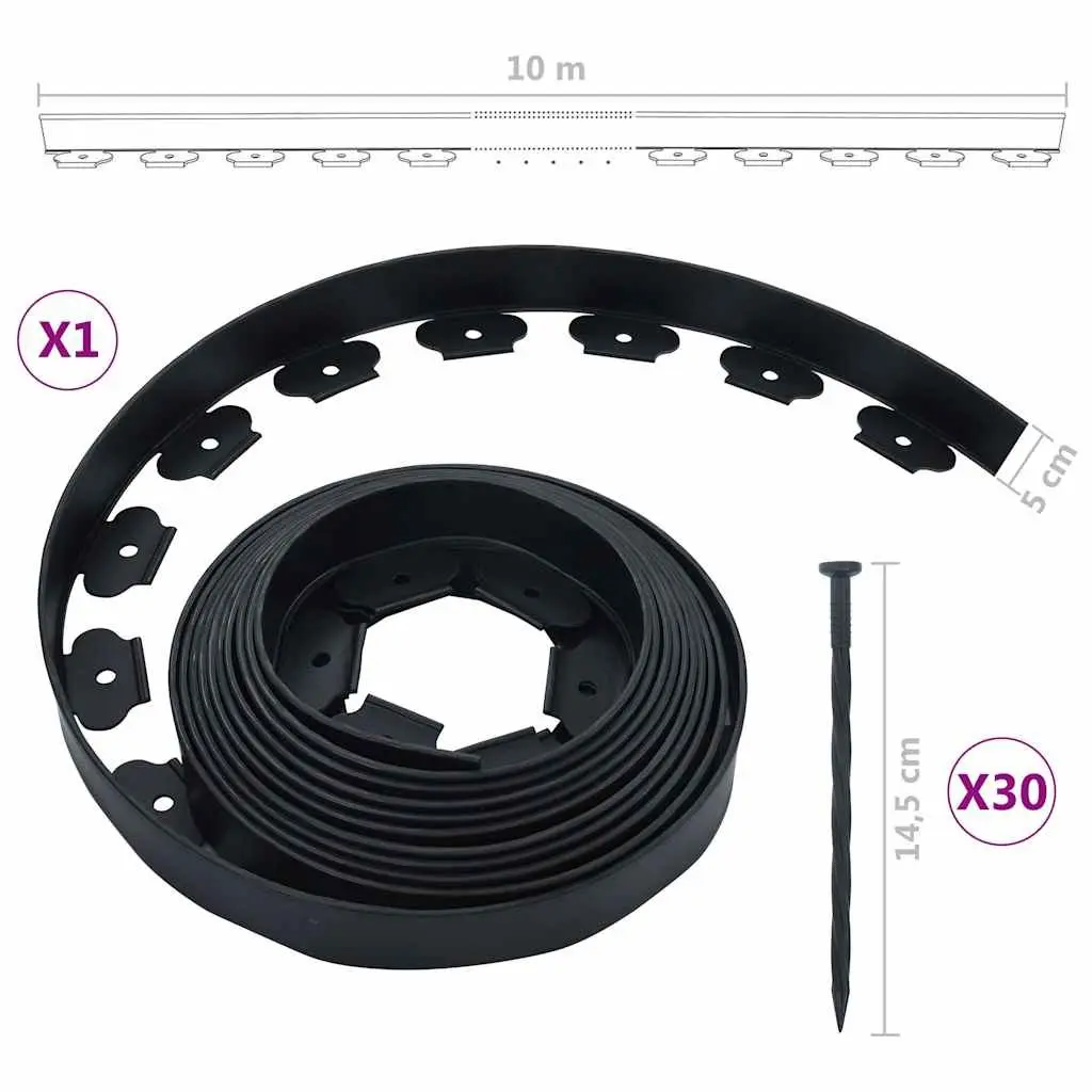 Lawn Edging Border Flexible PE 10m Black