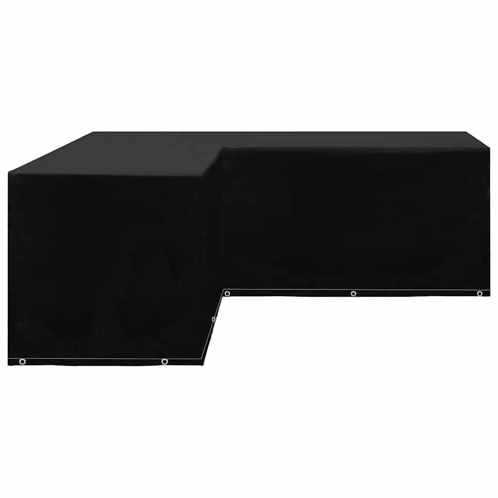 L-Shaped Outdoor Furniture Cover Black Polyethylene 250x250x90cm Durable Water Resistant Tear Resistant with 12 Eyelets