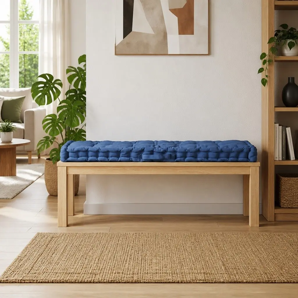 Floor Cushion Soft Cotton Light Blue 120x40x7cm Outdoor Indoor Garden Bench Pad
