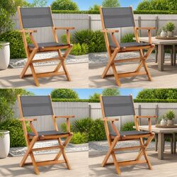 Durable Grey Eucalyptus Wood Folding Armchair Set
