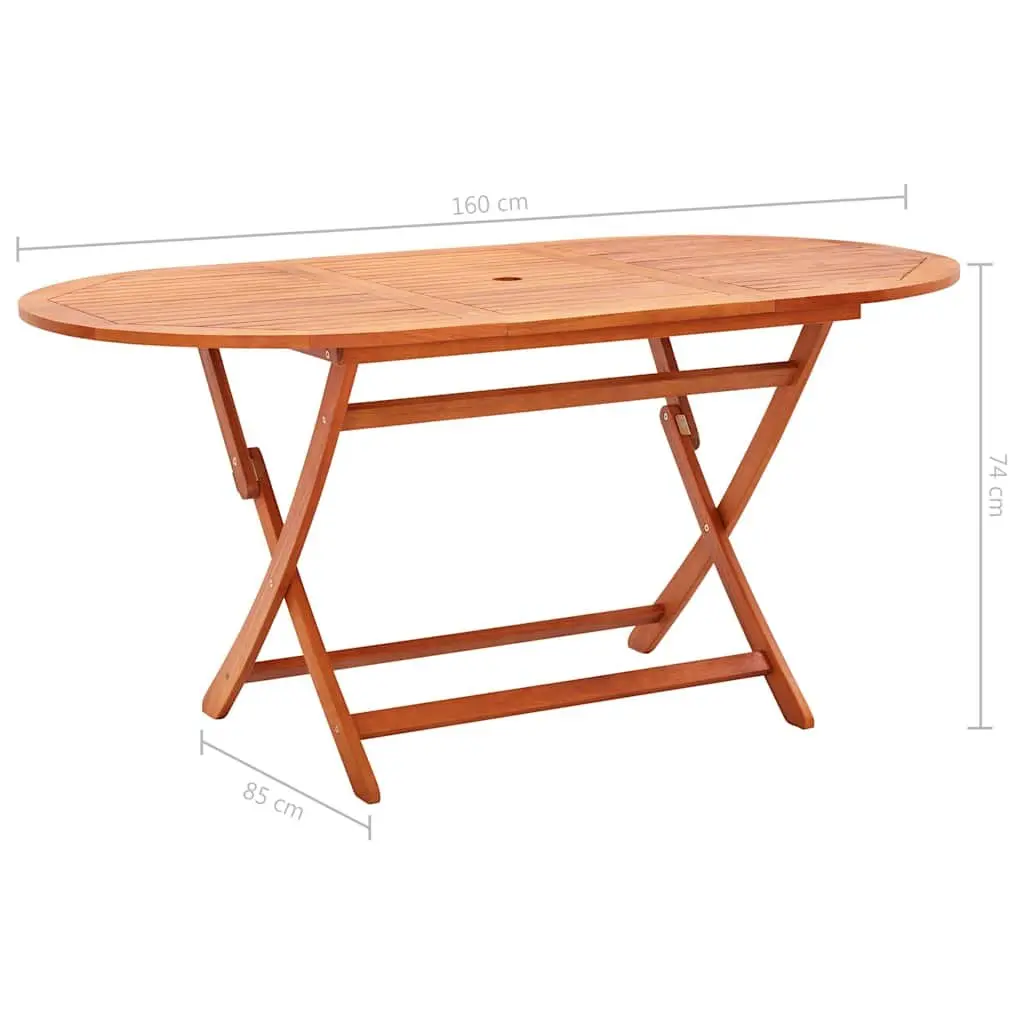 Folding Outdoor Dining Table 160x85x74cm Solid Eucalyptus Wood Garden Furniture