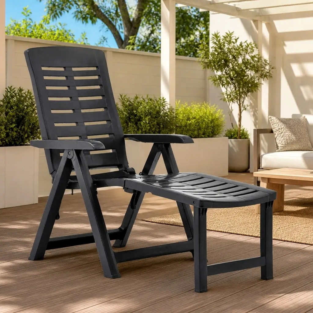 Folding Lounger Lightweight Plastic Adjustable Backrest Portable Outdoor Garden Patio Anthracite