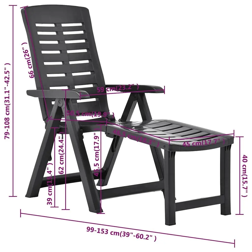 Folding Lounger Lightweight Plastic Adjustable Backrest Portable Outdoor Garden Patio Anthracite