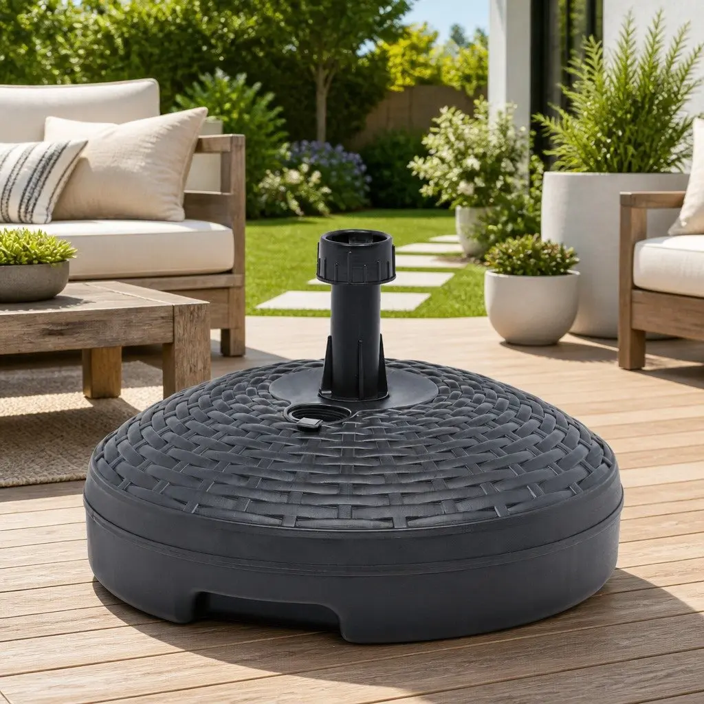 Umbrella Base Fillable with Water or Sand 20L Weather-Resistant Plastic Rattan Pattern Anthracite