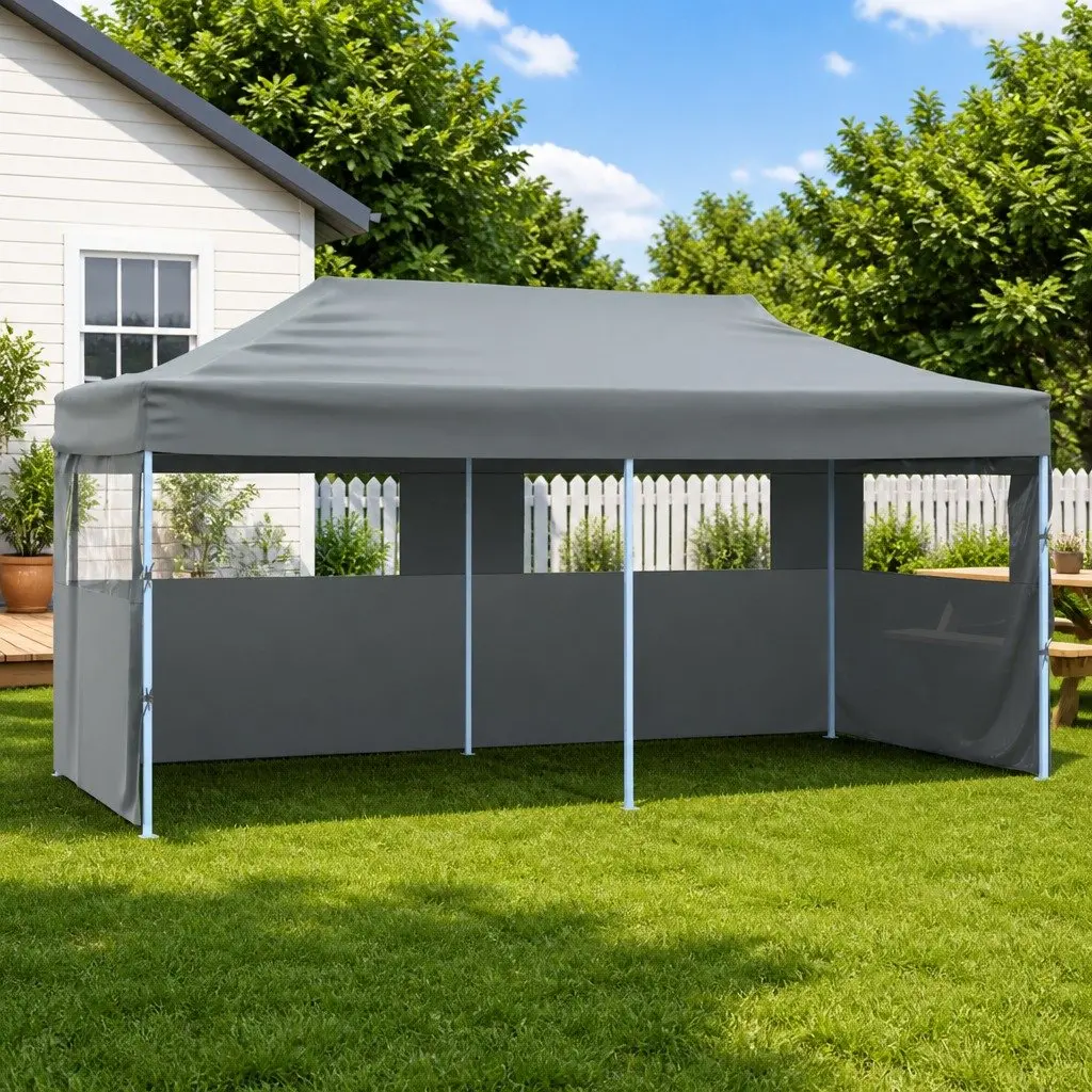 Folding Party Tent 3x6m UV Water Resistant Roof Steel Frame Anthracite with 4 Sidewalls