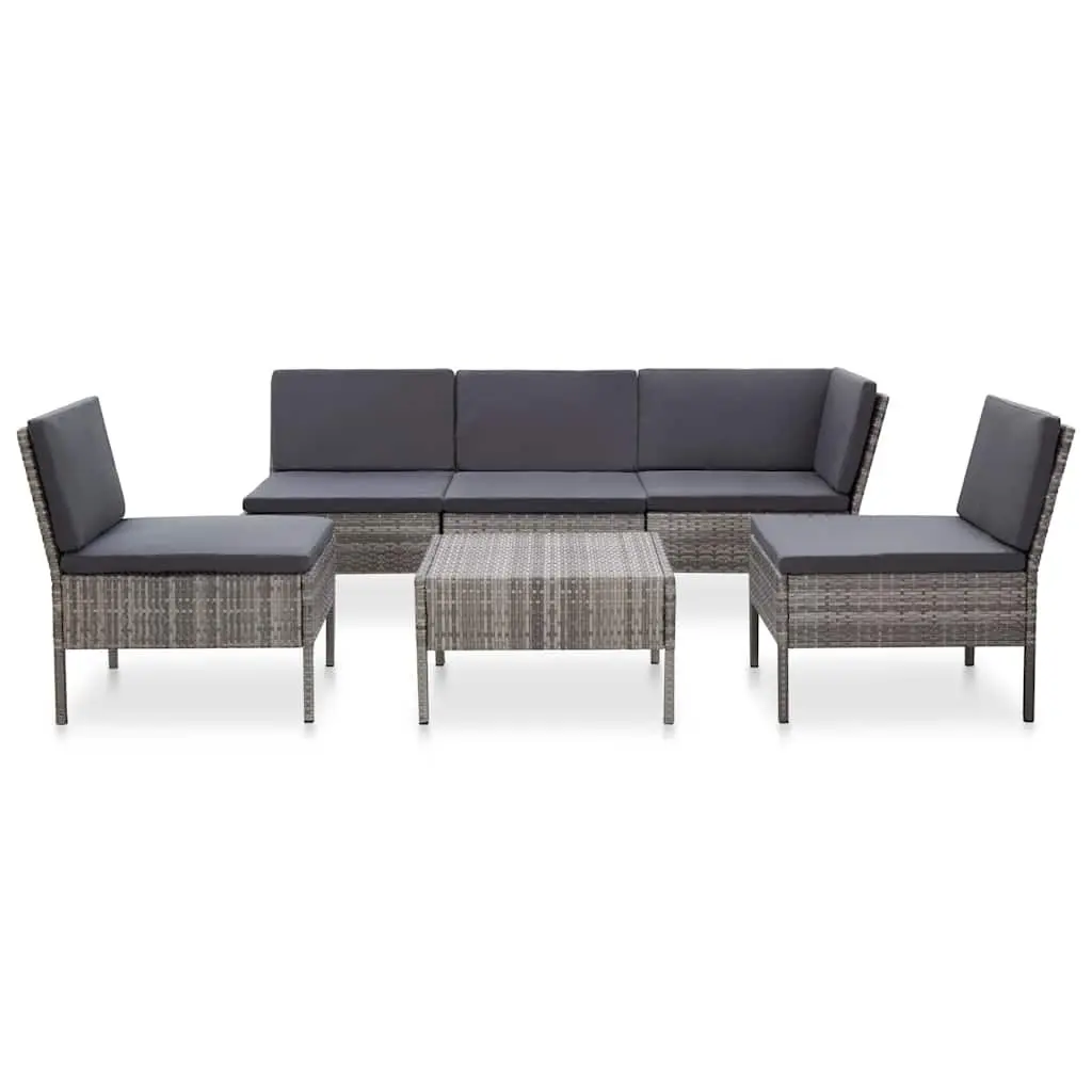 Modular Lounge Set Outdoor Furniture Grey Rattan 6 Piece with Cushions and Powder-Coated Steel Frame