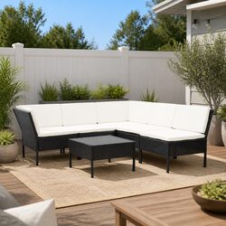 Practical 6-Piece Black Modular Lounge Set for Outdoors