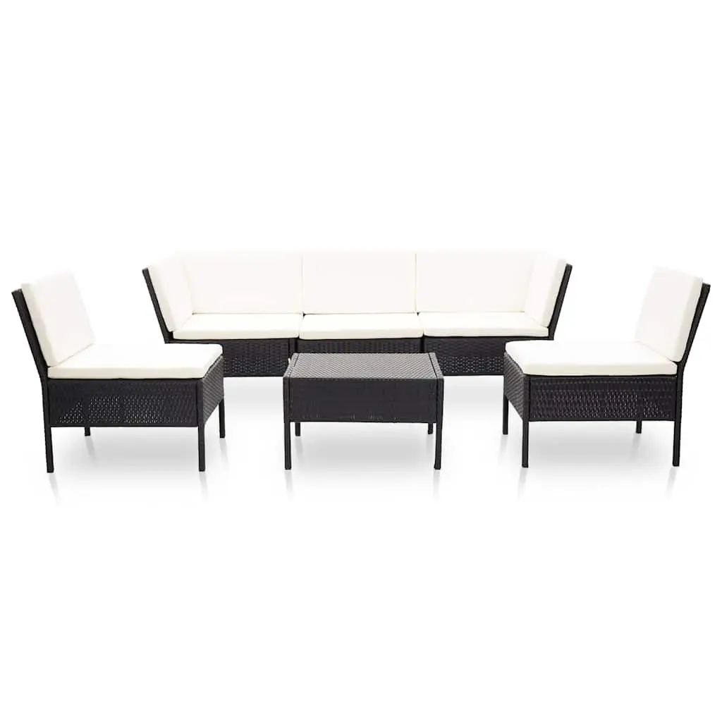 Garden Lounge Set Modular PE Rattan 6 Piece Outdoor Furniture Black
