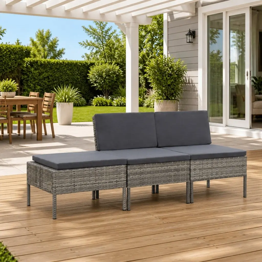 Garden Lounge Set 3 Piece Outdoor Furniture Poly Rattan Patio Sofa with Cushions
