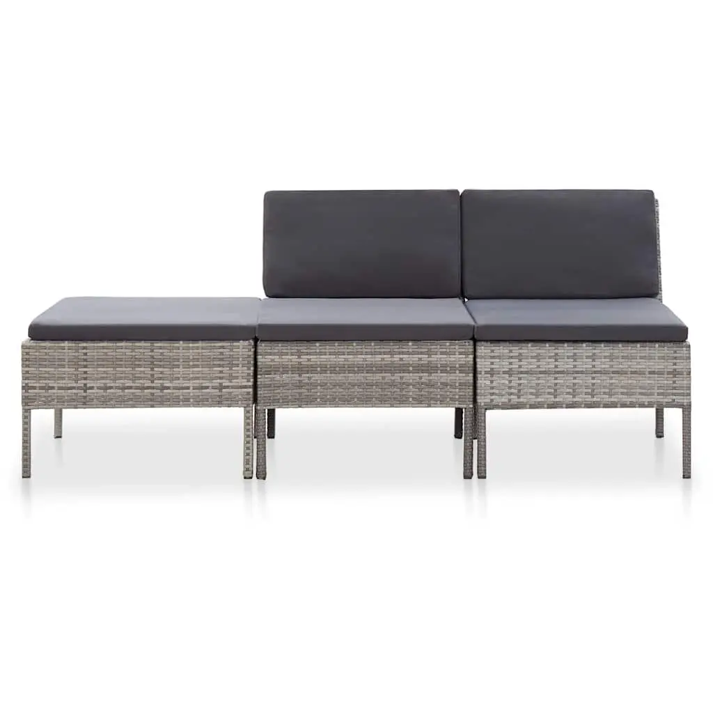 Garden Lounge Set 3 Piece Outdoor Furniture Poly Rattan Patio Sofa with Cushions