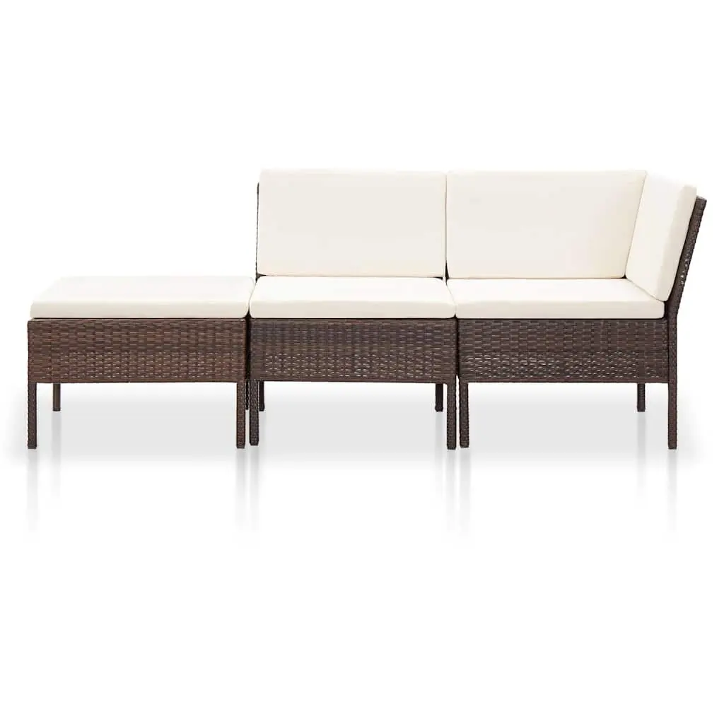 Garden Lounge Set PE Rattan Modular 3 Piece Outdoor Furniture Brown