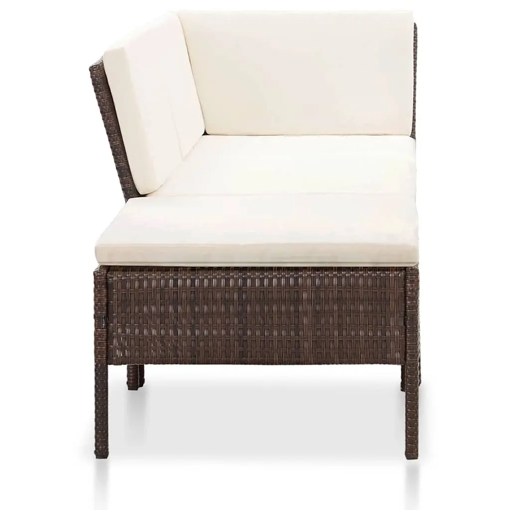 Garden Lounge Set PE Rattan Modular 3 Piece Outdoor Furniture Brown