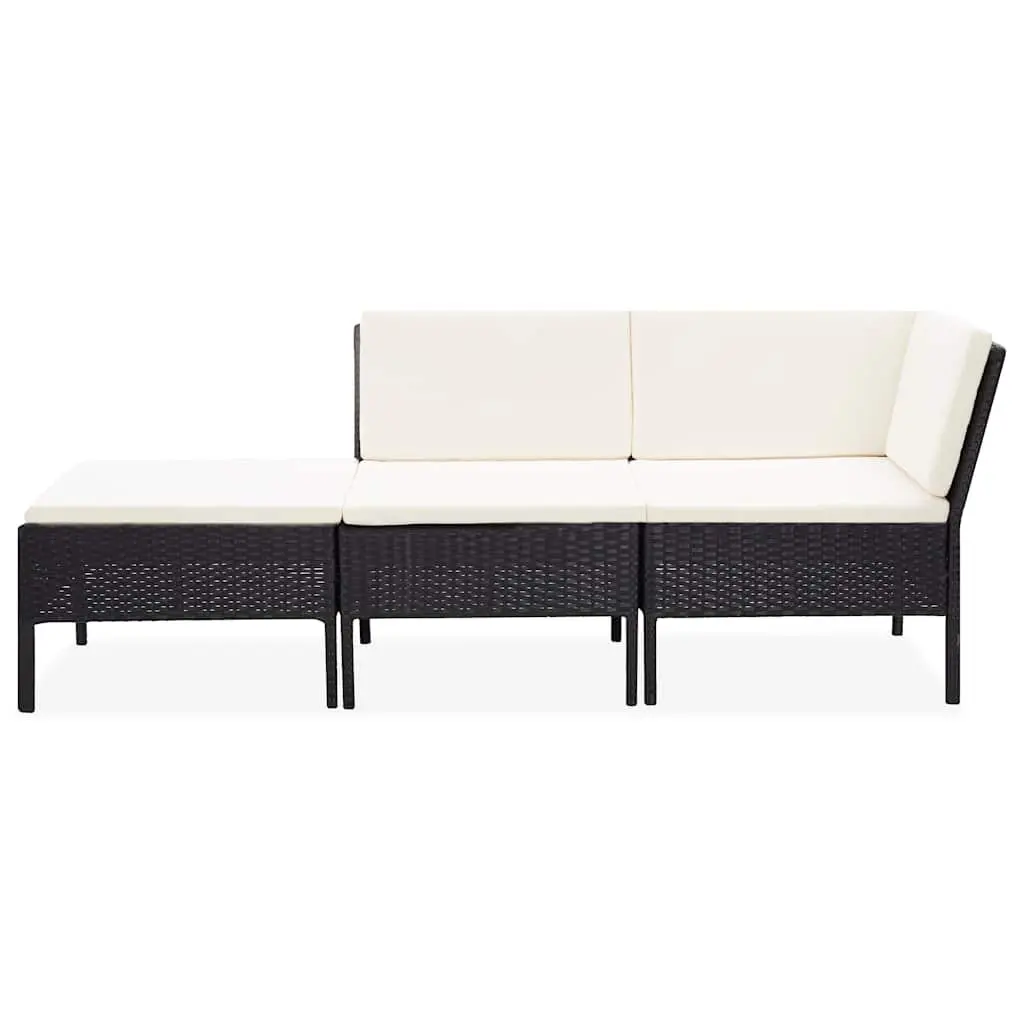 3 Piece Outdoor Lounge Set PE Rattan Black with Cushions