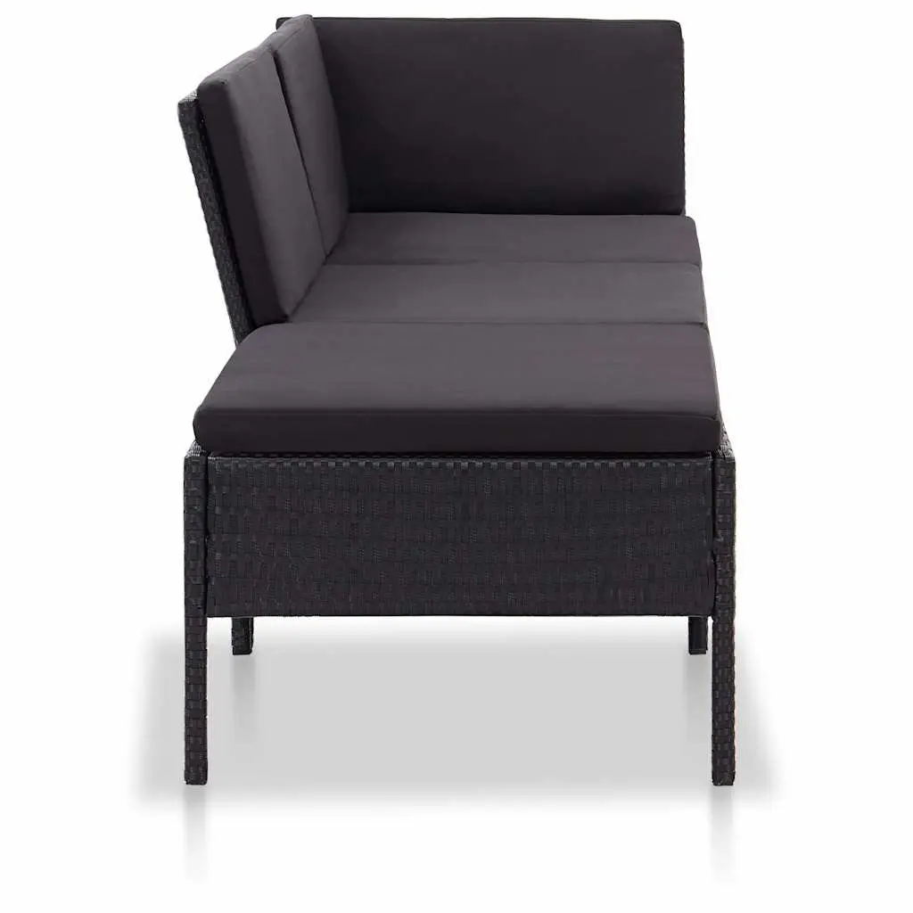 Garden Lounge Set Modular PE Rattan 3 Piece Outdoor Furniture Black