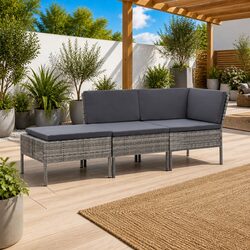 3 Piece Garden Lounge Set Outdoor Modular Sofa with Cushions Grey Rattan