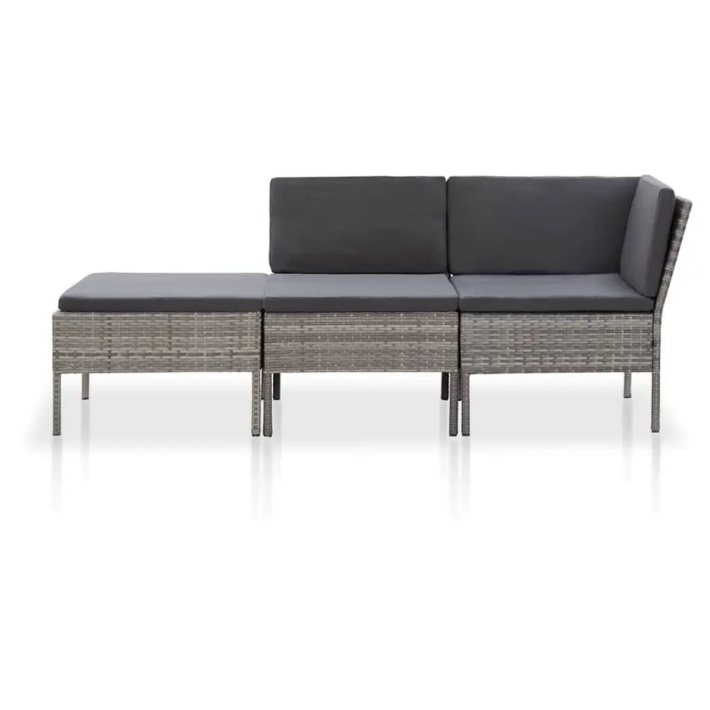 3 Piece Modular Lounge Set PE Rattan Outdoor Sofa with Cushions Grey