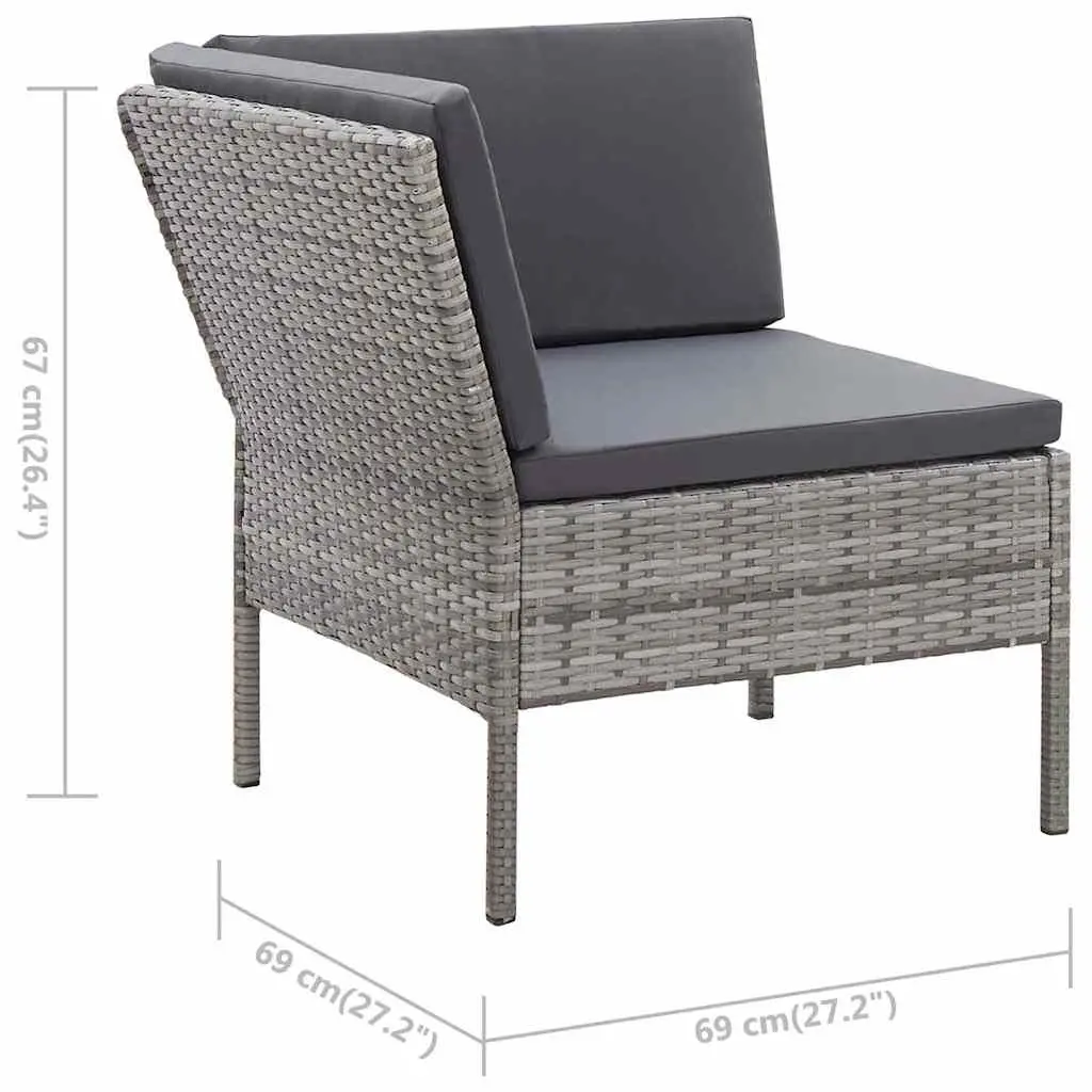 3 Piece Modular Lounge Set PE Rattan Outdoor Sofa with Cushions Grey