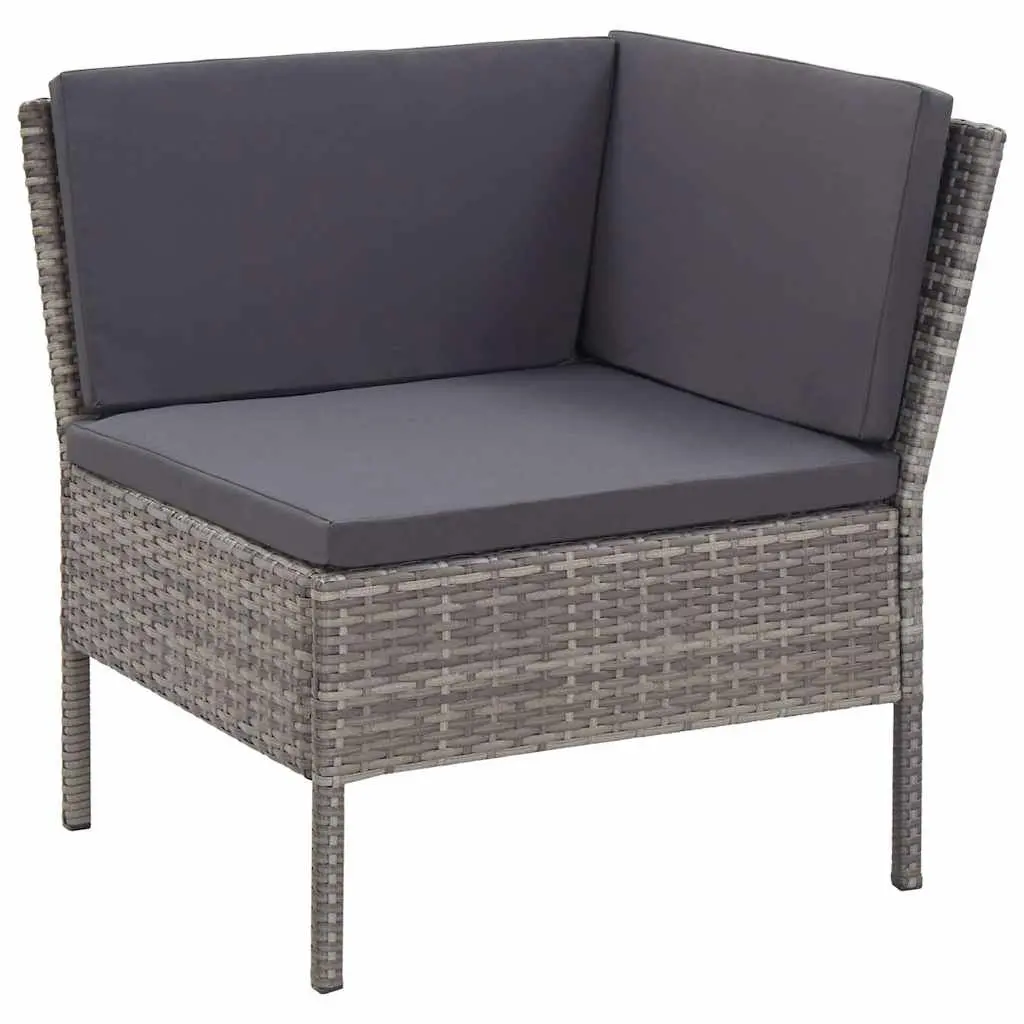 3 Piece Modular Lounge Set PE Rattan Outdoor Sofa with Cushions Grey