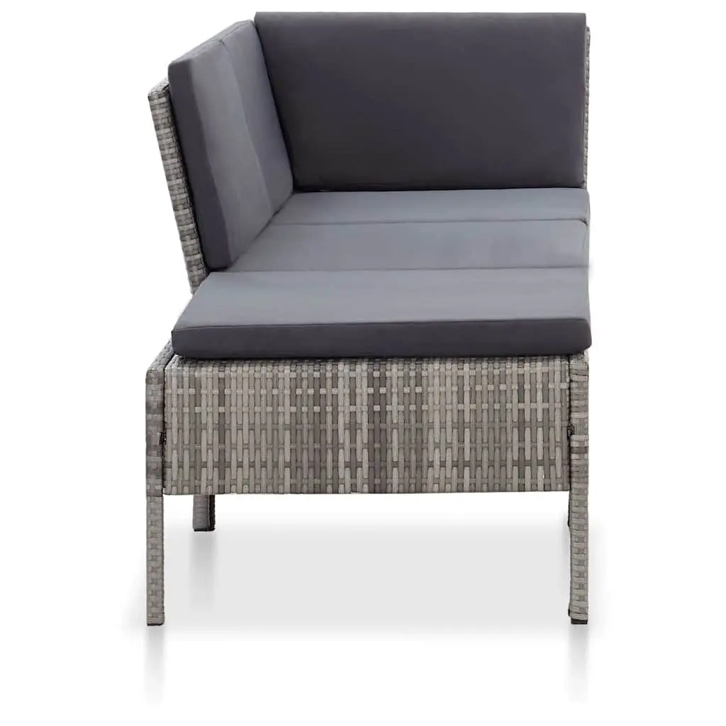 3 Piece Modular Lounge Set PE Rattan Outdoor Sofa with Cushions Grey