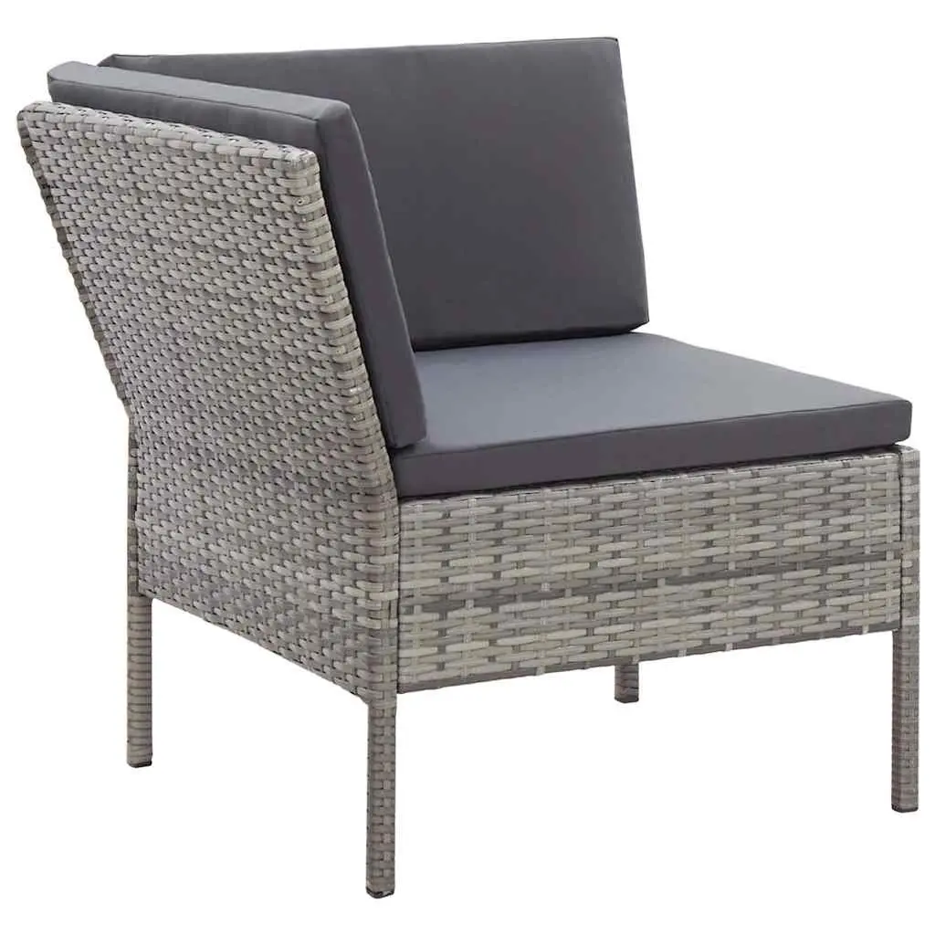 3 Piece Modular Lounge Set PE Rattan Outdoor Sofa with Cushions Grey